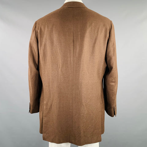 ISAIA Size 48 Brown Twill Linen Blend Notch Lapel Sport Coat