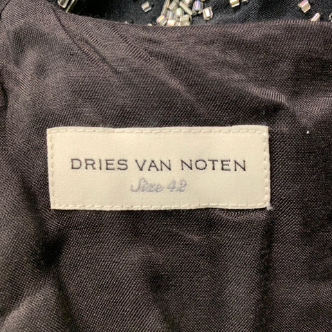 DRIES VAN NOTEN Size 10 Black Silver Silk Sequined Crew-Neck Dress Top