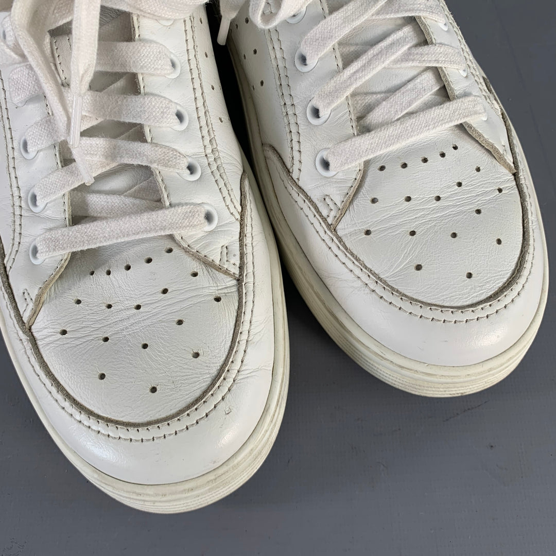 CHANEL Size 9 White Perforated Leather Logo Lace-Up Sneakers