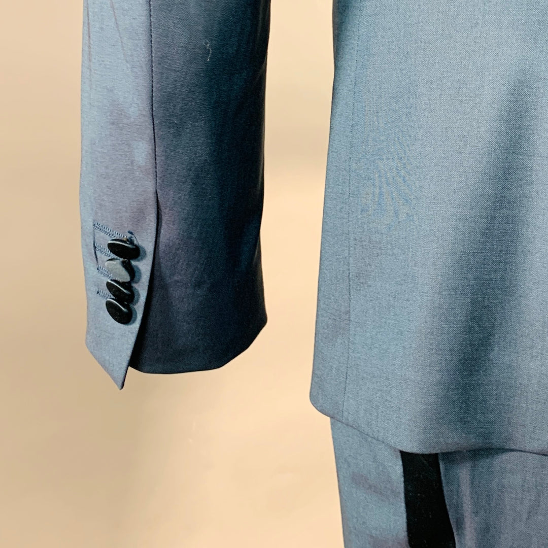 PAUL SMITH Size 40 Regular Soho Fit Teal Wool Peak Lapel Tuxedo