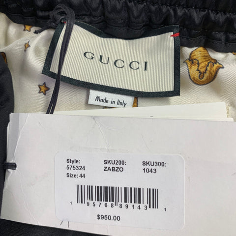 GUCCI Size 28 Black Beige Monogram Acorns Acetate Joggers Shorts