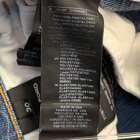 TOM FORD Size 30 Blue Cotton Blend Straight Button Fly Jeans