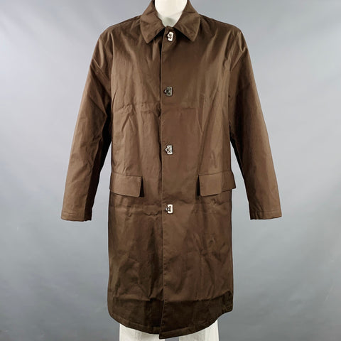 SALVATORE FERRAGAMO Manteau en coton mélangé marron avec fermoir tournant, taille 44