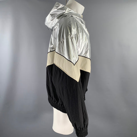 GOLDEN GOOSE Size XS Silver Black Beige Color Block Nylon Zip Up Jacket