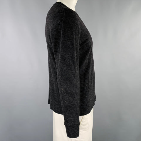 RALPH LAUREN Pull Col Rond en Laine Côtelée Gris Taille L