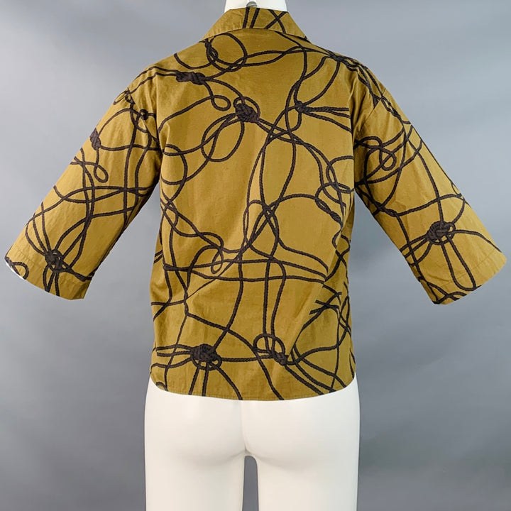 DRIES VAN NOTEN Size XS Brown Olive Green Cotton Knots Camp Blouse