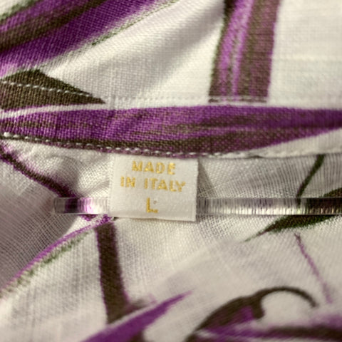 BRIONI Size L White Purple Brown Bamboo Linen Long Sleeve Shirt