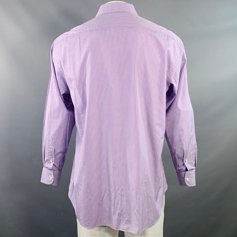 BRIONI Size XL Purple White Stripe Cotton Curved Cutaway Long Sleeve Shirt