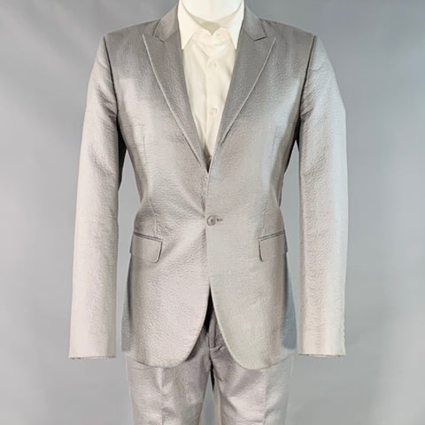 CALVIN KLEIN COLLECTION Size 40 Grey Metallic Cotton Blend Peak Lapel Suit