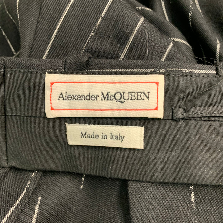 ALEXANDER MCQUEEN Size 2 Black White Wool chalk stripe Pleated Dress Pants