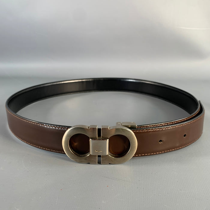 SALVATORE FERRAGAMO Size 32 Brown Black Reversible Leather Belt