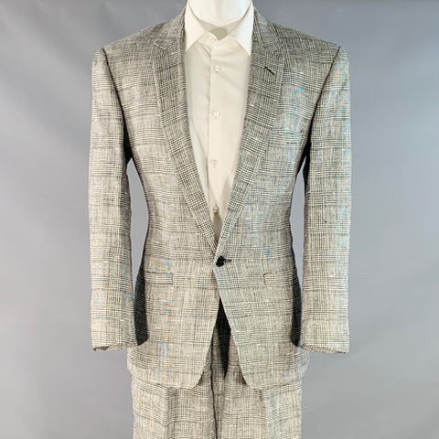 GIANNI VERSACE Vintage Size 36 Black White Glenplaid Linen Cotton Oversized Pleated Suit