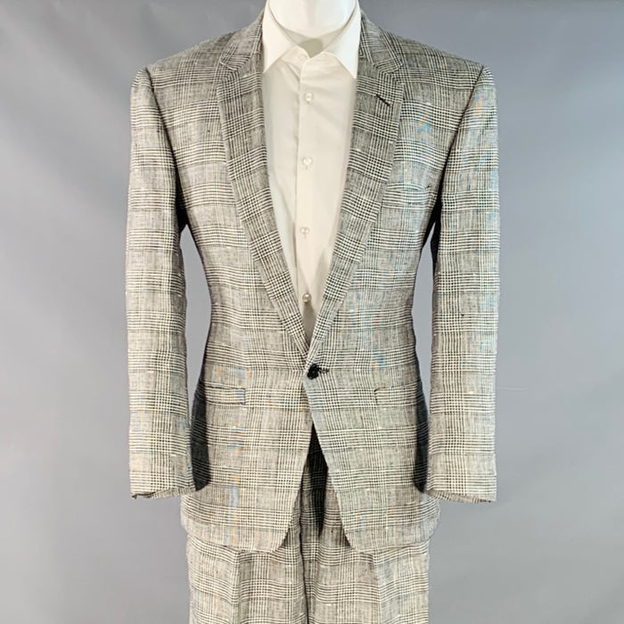 GIANNI VERSACE Vintage Size 36 Black White Glenplaid Linen Cotton Oversized Pleated Suit