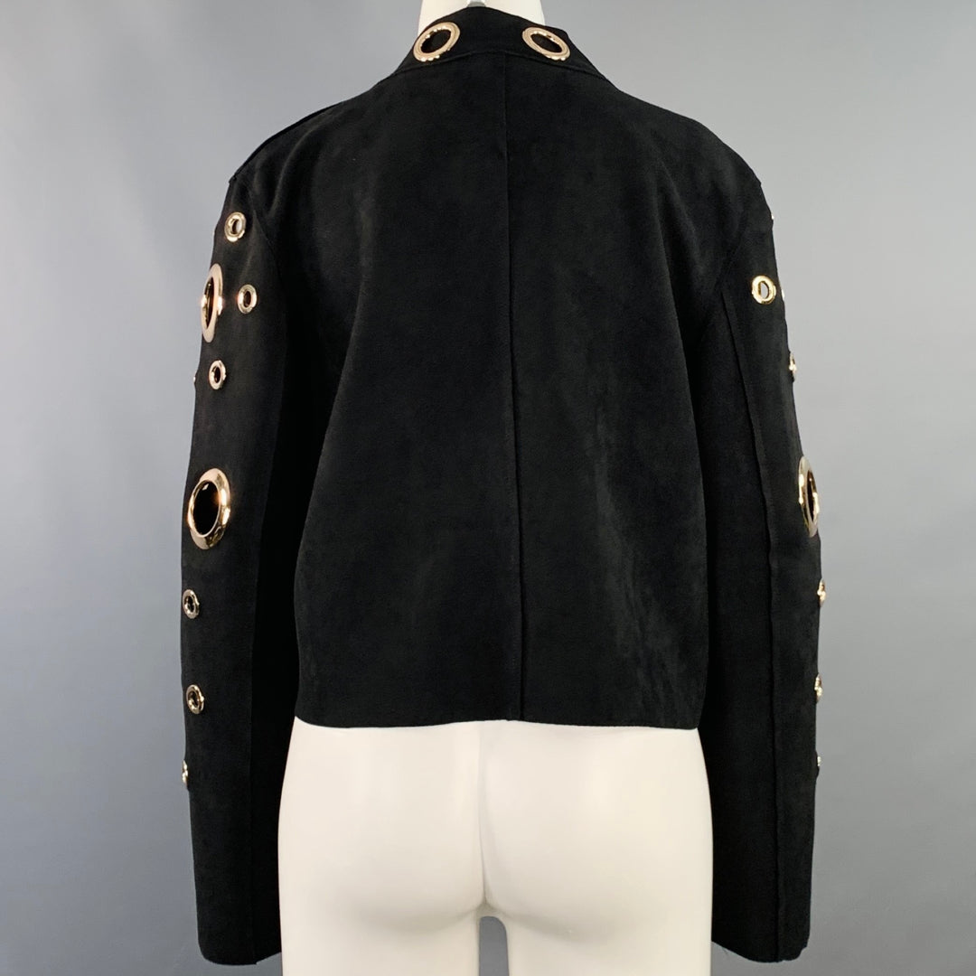 ALBERTO MAKALI Size M Black Gold Faux Suede Grommets Jacket