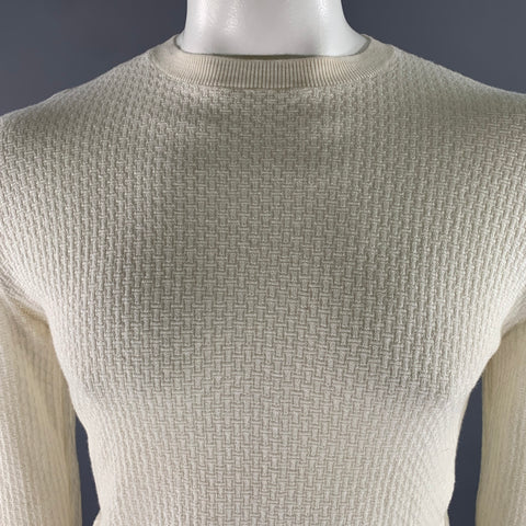 EMPORIO ARMANI Size XL Cream Waffle Knit Crew-Neck Pullover