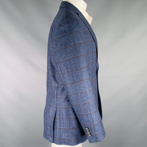 JOSEPH ABBOUD Size 40 Blue Brown Window Pane Wool Sport Coat