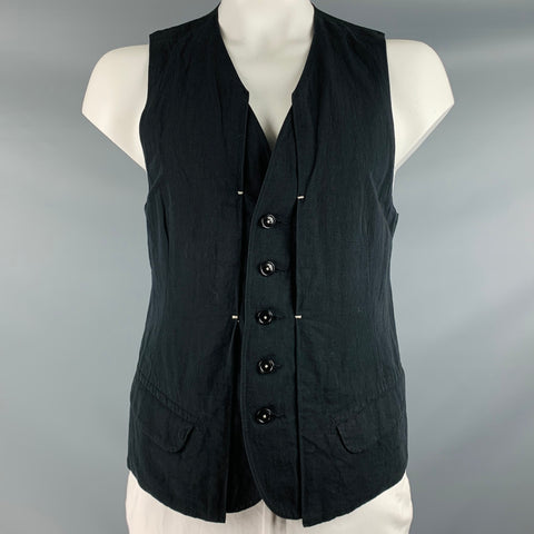 KLASICA Size XL Black Linen Blend Single Breasted Vest