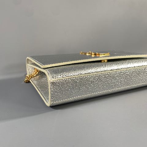 YSL Silver Gold 657228 Metallic Leather Cross Body Bag