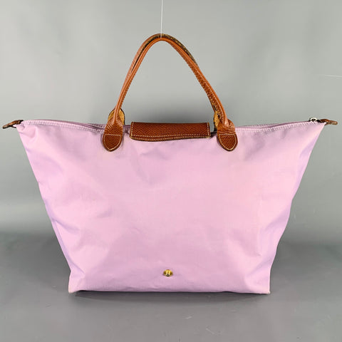 LONGCHAMP Purple Brown Mixed Materials Nylon Leather Tote Handbag