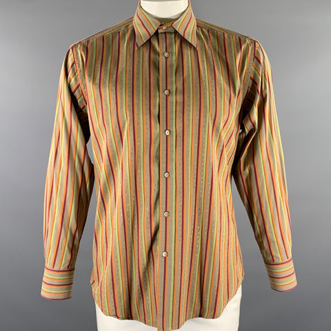 ROBERT GRAHAM Size L Orange Multi-Color Stripe Cotton Blend Long Sleeve Shirt