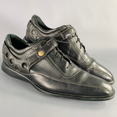 COLE HAAN Size 9.5 Black Contrast Stitch Leather Lace-Up Shoes