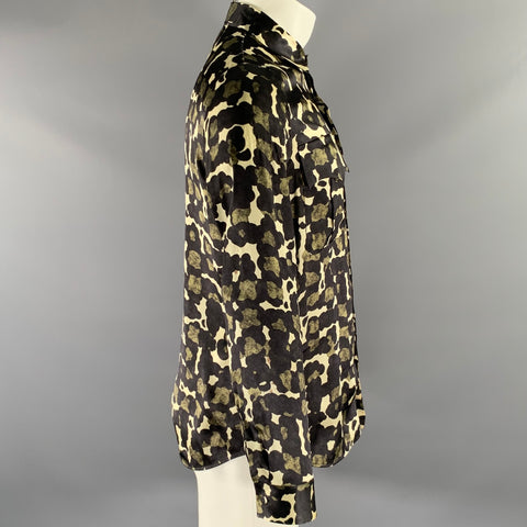 DSQUARED2 Size XS Black Green Camo Silk Long Sleeve Shirt