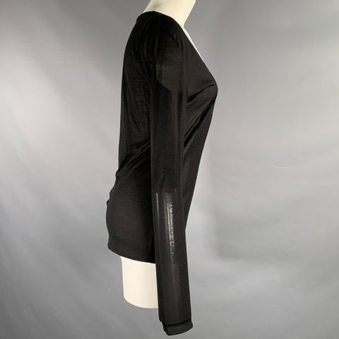 SAINT LAURENT Size M Black Viscose V-Neck Blouse