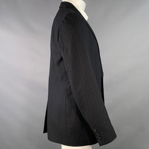 DRIES VAN NOTEN Size 40 Black Stripe Cotton Blend Notch Lapel Sport Coat
