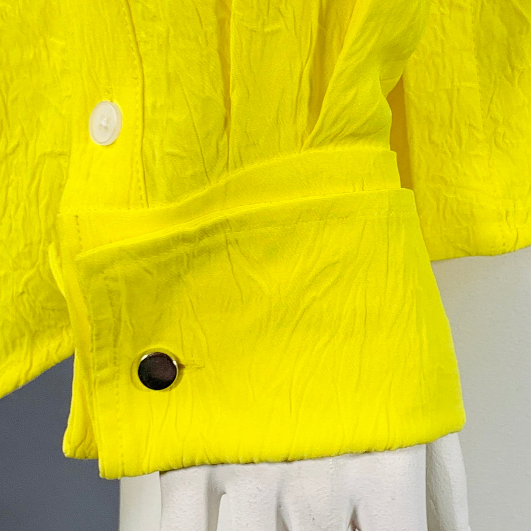 PROENZA SCHOULER Size L Neon Yellow Wrinkled Acetate Hidden Placket Long Sleeve Shirt