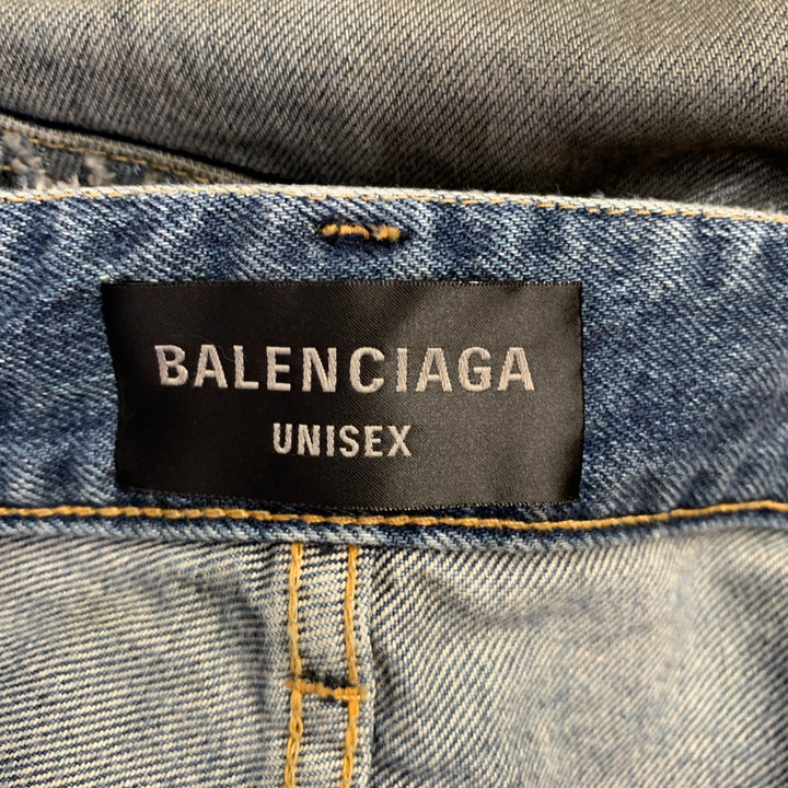 BALENCIAGA SS23 Size XS -Super Destroyed- Blue Grey Denim Drop Crotch Jeans