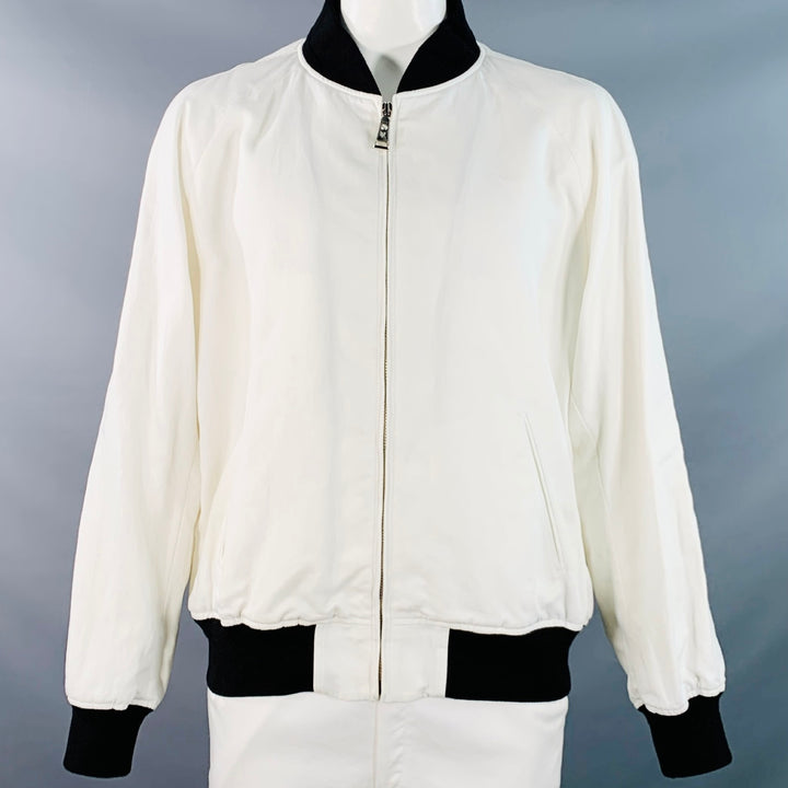 RALPH LAUREN Size XXL White Black Cotton Linen Zip Up Bomber Jacket