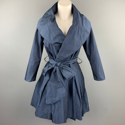 PAUW Size 0 Navy Polyester Shawl Collar Belted Coat