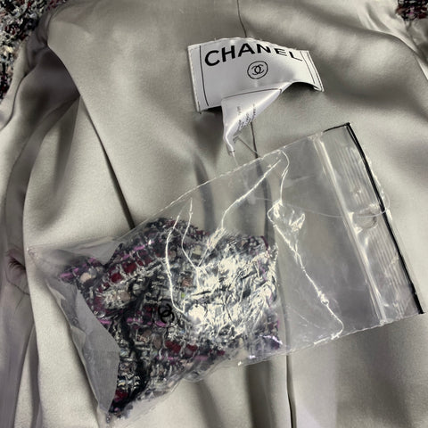 CHANEL FW2005 Size 4 Purple Grey Silk Blend Open Front Jacket