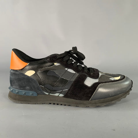 VALENTINO Size 11 Black Multi-Color Camo Blend Lace Up Sneakers