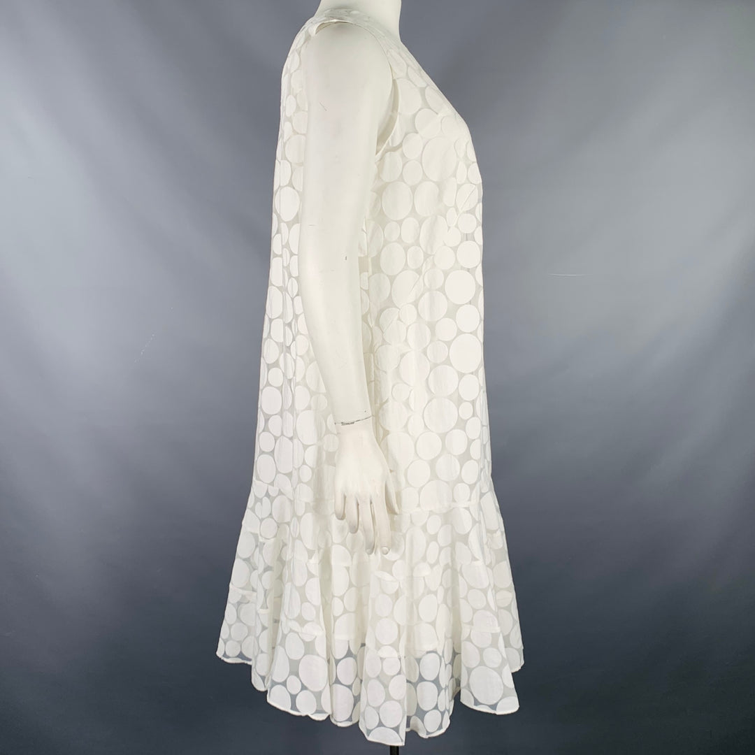 AKRIS Size 16 White Viscose Blend Polka Dot Dress