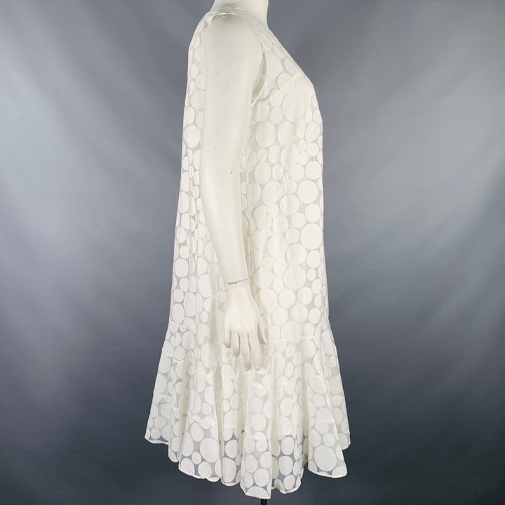 AKRIS Size 16 White Viscose Blend Polka Dot Dress