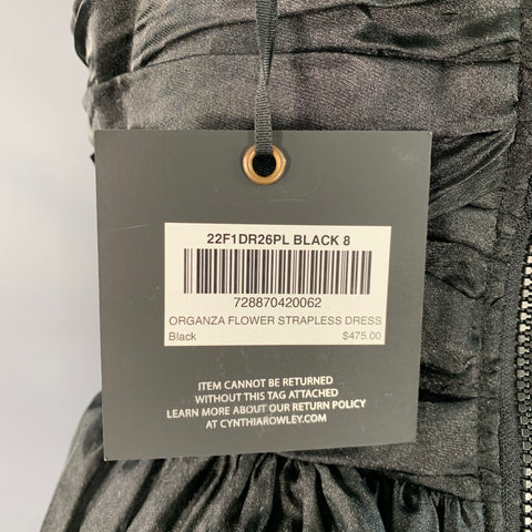CYNTHIA ROWLEY Size 8 Black White Organza Flower Strapless Cocktail Dress