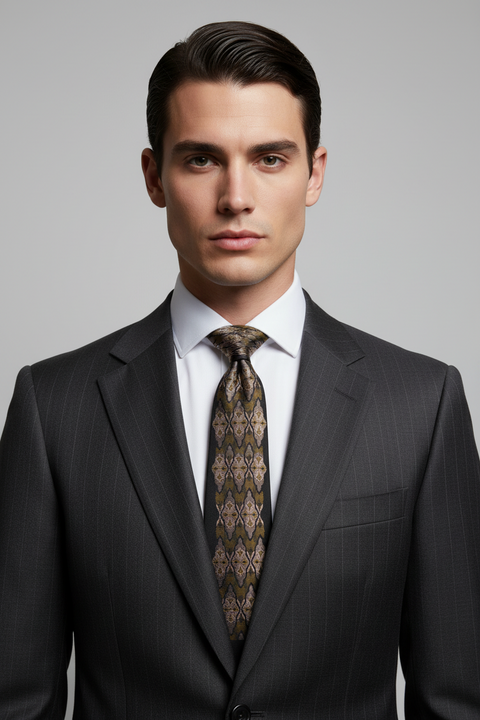YVES SAINT LAURENT Black Multi-Color Geometric Silk Tie