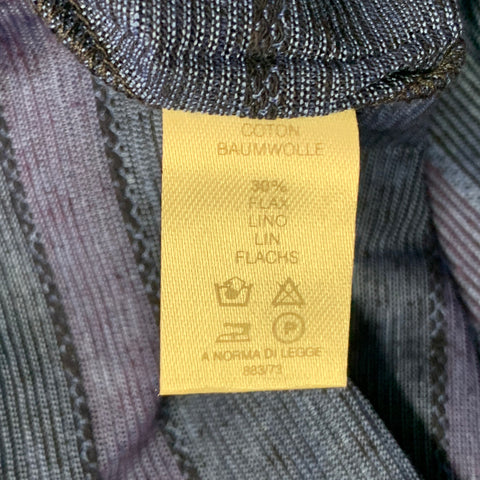 ERMENEGILDO ZEGNA Size 40 Navy Purple Stripe Linen One Pocket Polo