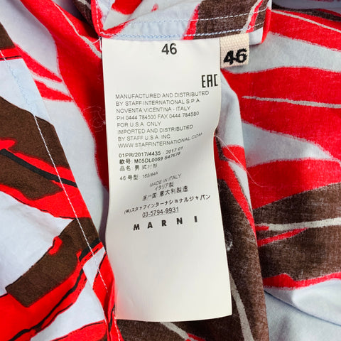 MARNI Size XS Blue Red Brown Leaves Cotton Button Up Short Sleeve Shirt
