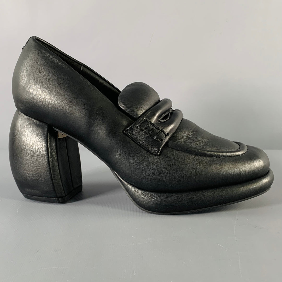 CLARKS x MARTINE ROSE SS24 Size 7.5 Black Leather Chunky Heel Loafer Pumps