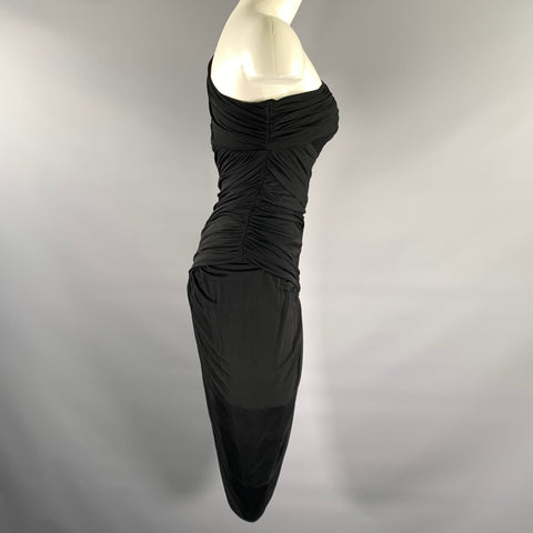 HALSTON HERITAGE Size S Black Acetate Blend Draped One Shoulder Cocktail Dress