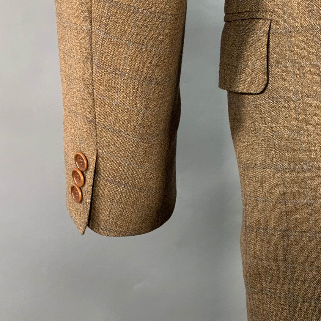CANALI Size 40 Brown Blue Window Pane Wool Single Breasted Sport Coat
