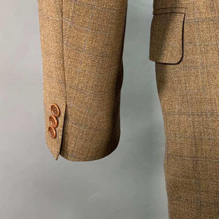 CANALI Size 40 Brown Blue Window Pane Wool Single Breasted Sport Coat