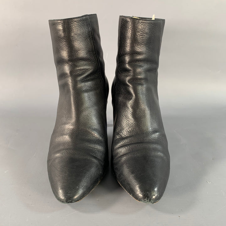 JIMMY CHOO Size 8 Black Leather Pebble Grain Back Zip Boots