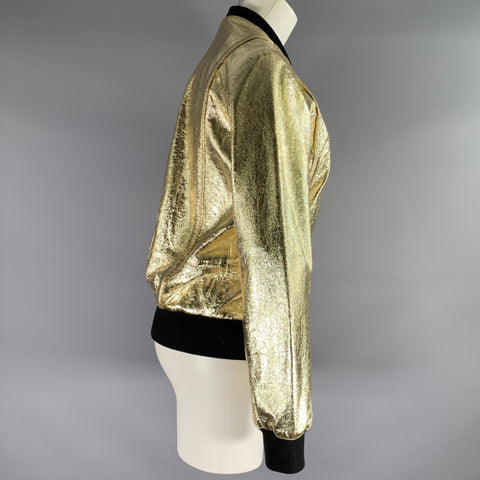 ZADIG & VOLTAIRE Size S Gold Black Leather Metallic Zip Up Jacket (Outdoor)