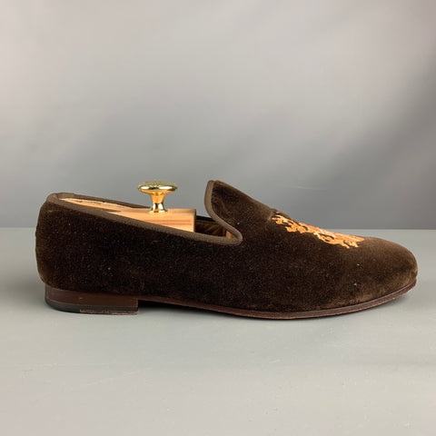 STUBBS & WOOTTON Size 9.5 Brown Velvet Slip On Loafers