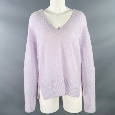 WHITE+WARREN Size M Purple Lilac Cashmere Knit Oversized Deep V-Neck Pullover
