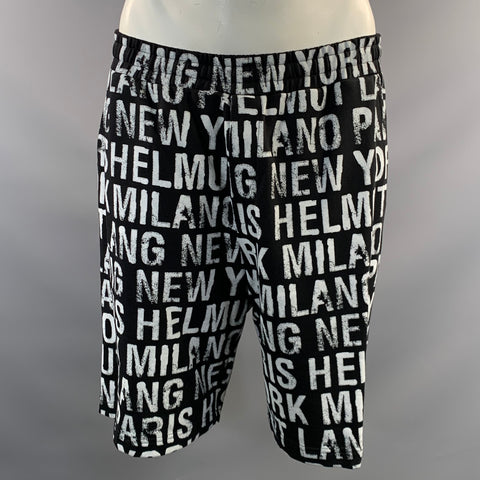 HELMUT LANG SS2020 Size XXL Black White 119376 Logo Cotton T Shirt & Shorts Set