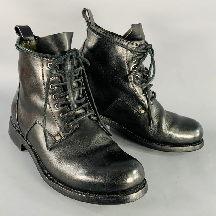 RICK OWENS Size 9.5 Black Leather Lace-Up Cop Boots